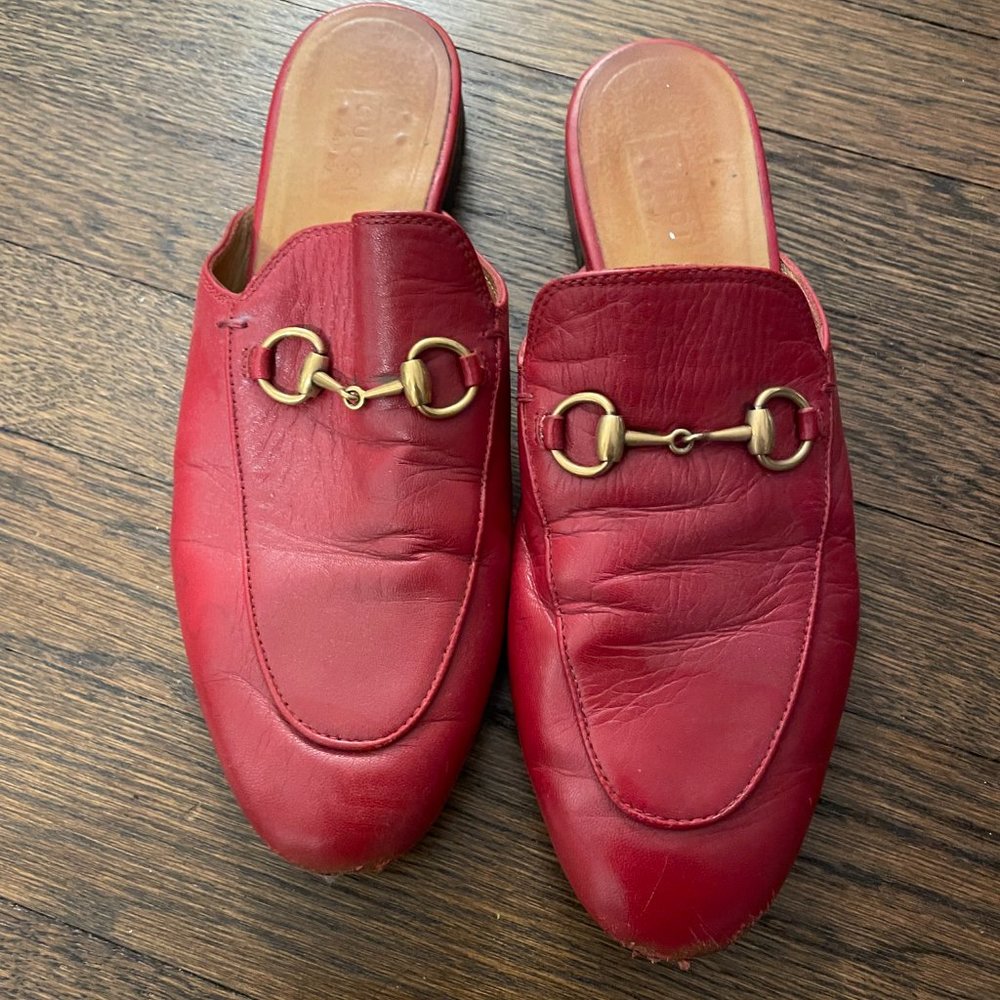 Gucci Red Princetown Mules Size 37.5